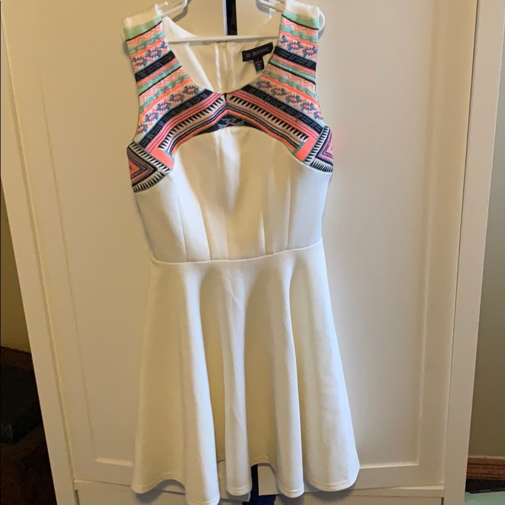 White dress with fun colors on top!
